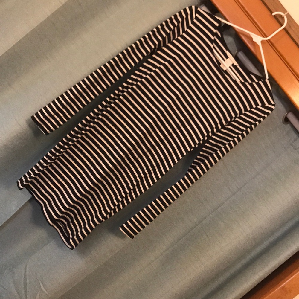 Black and white striped long sleeve short dress